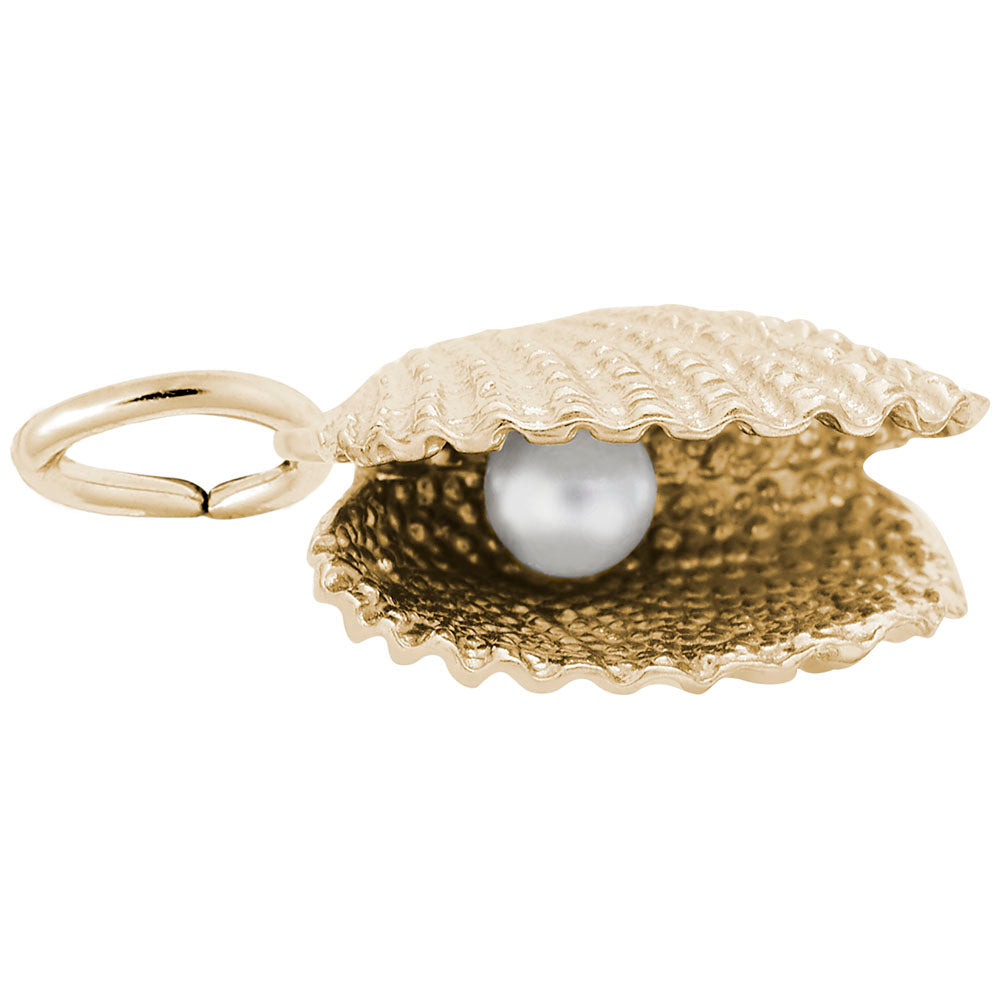 10kt Yellow Gold Oyster Shell With Pearl Charm #0552