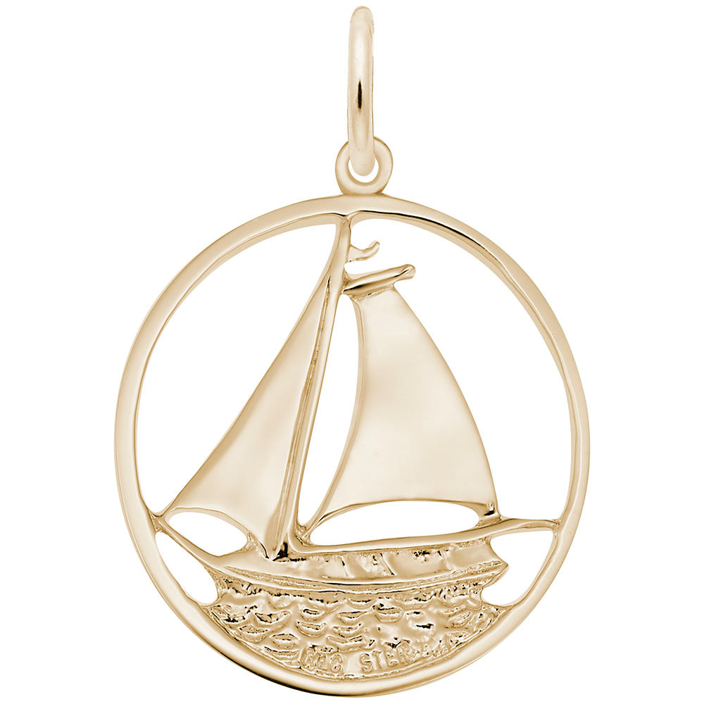 10kt Yellow Gold Sailboat in Circle Charm #0980