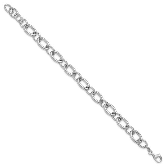 Leslie's Sterling Silver Rhodium-plated Fancy Link with 1in ext. Bracelet