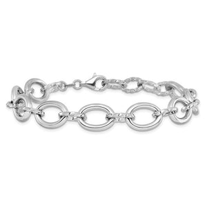 Leslie's Sterling Silver Rhodium-plated Fancy Link with 1in ext. Bracelet