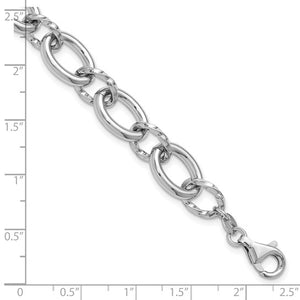 Leslie's Sterling Silver Rhodium-plated Fancy Link with 1in ext. Bracelet