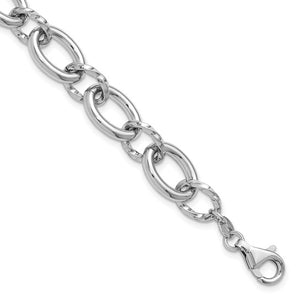 Leslie's Sterling Silver Rhodium-plated Fancy Link with 1in ext. Bracelet