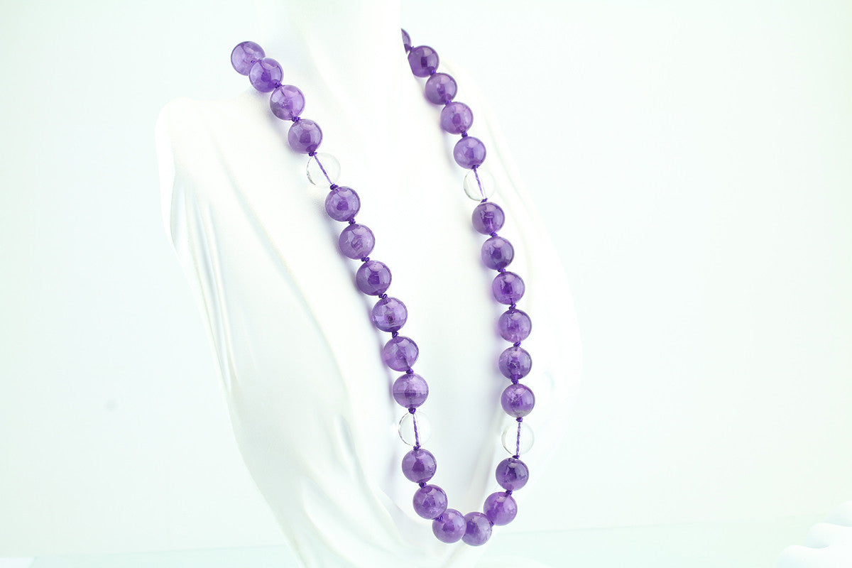 19" Amethyst & Crystal Quartz Beaded Necklace