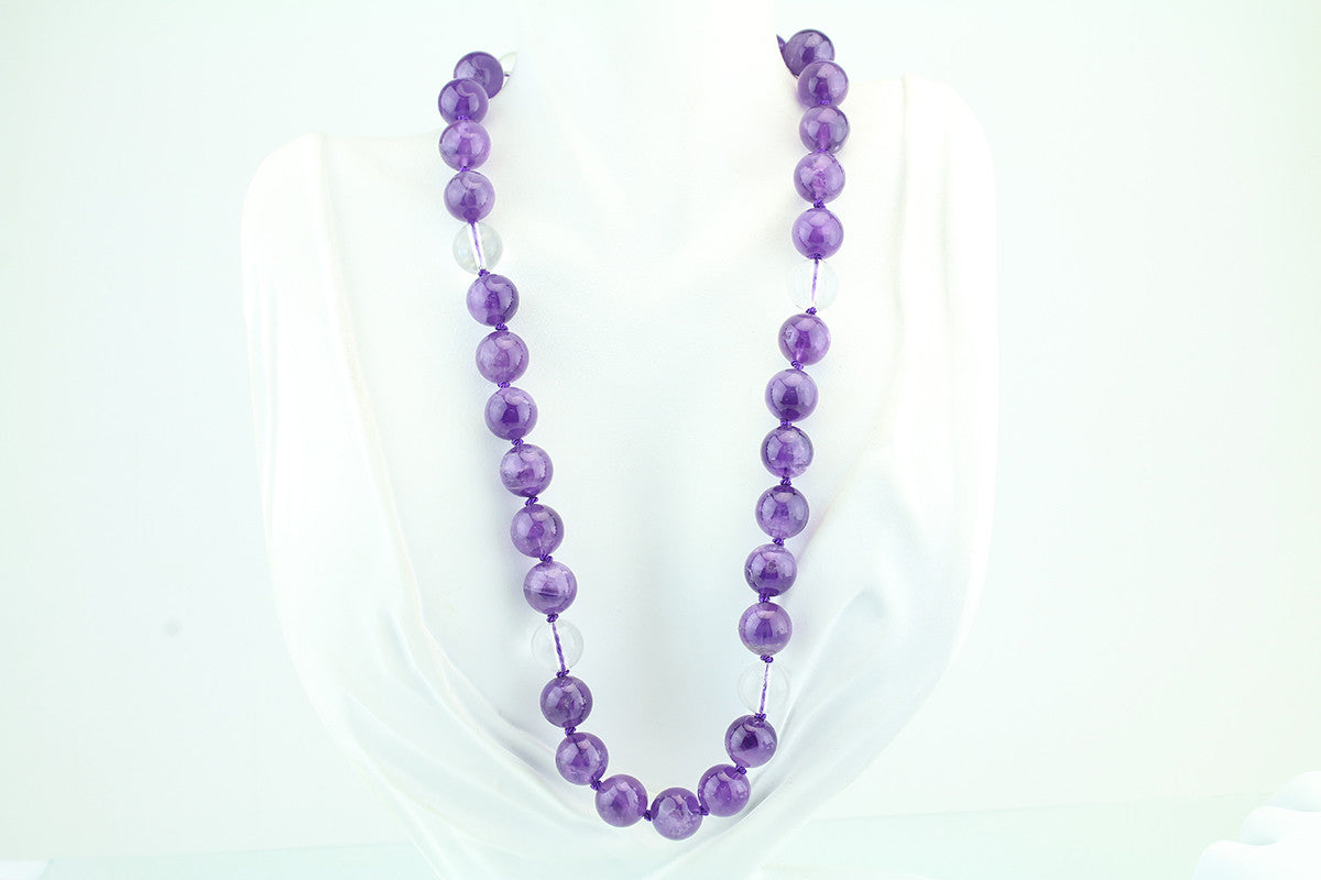 19" Amethyst & Crystal Quartz Beaded Necklace