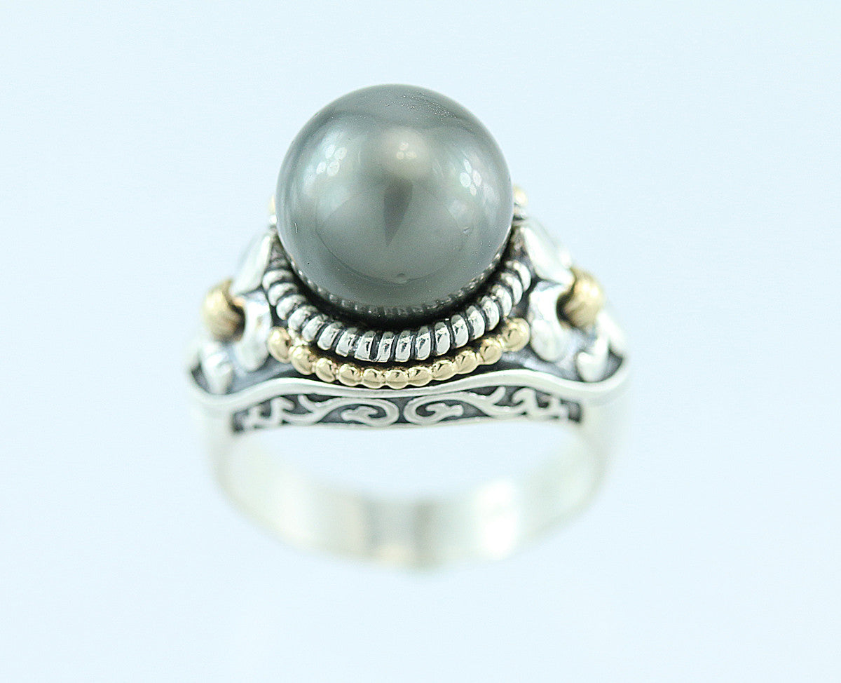 Cook Island South Sea Pearl Sterling and 14kt Gold Ring