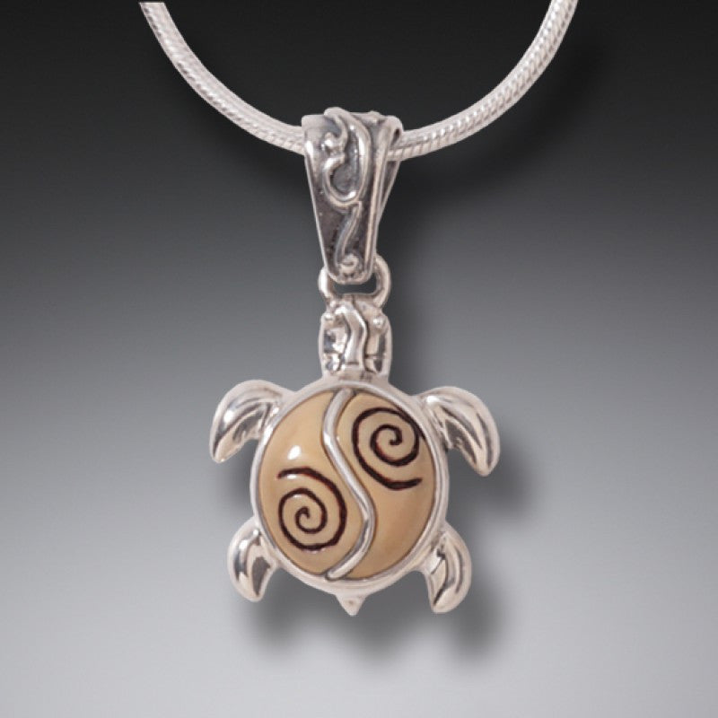 "Baby Turtle" Ancient Fossilized Mammoth Tusk Ivory Sterling Silver Pendant