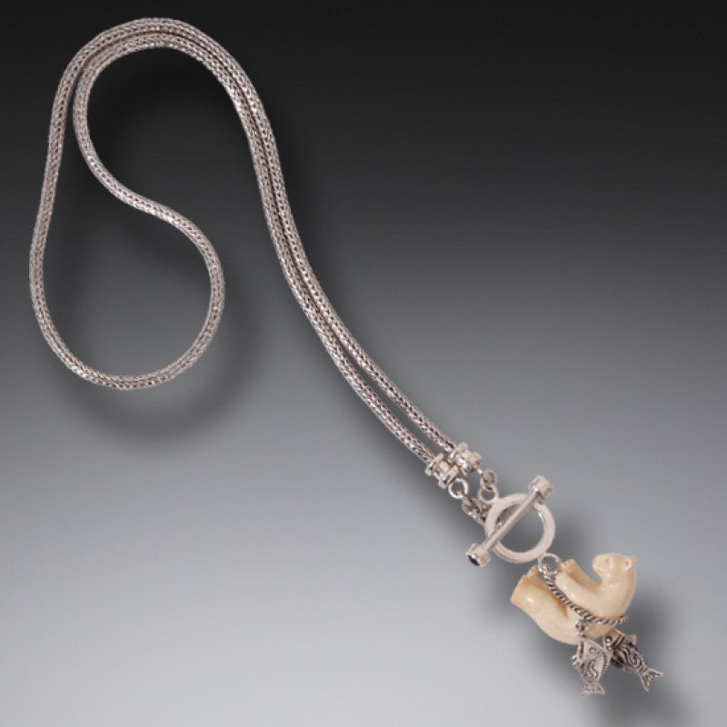 "Northern Delight" Ancient Fossilized Mammoth Tusk Ivory and Labradorite Silver Necklace