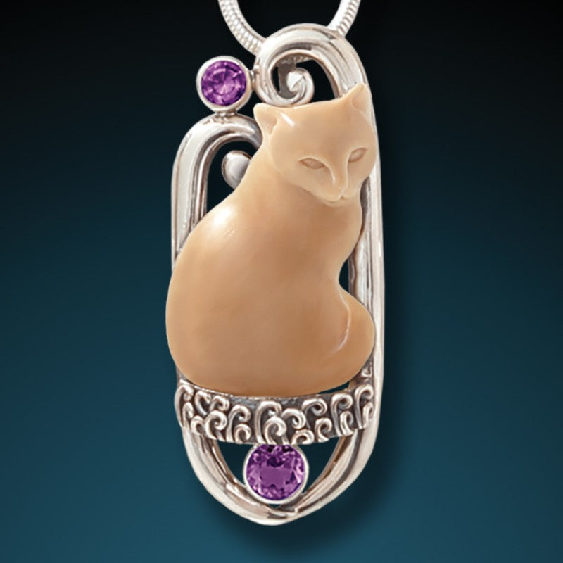 "Companion" Fossilized Mammoth Ivory Amethyst and Sterling Silver Pendant