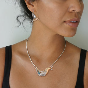 "Firebird" Ancient Fossilized Walrus Tusk Ivory, Paua, 14kt Gold Fill and Handmade Silver Necklace